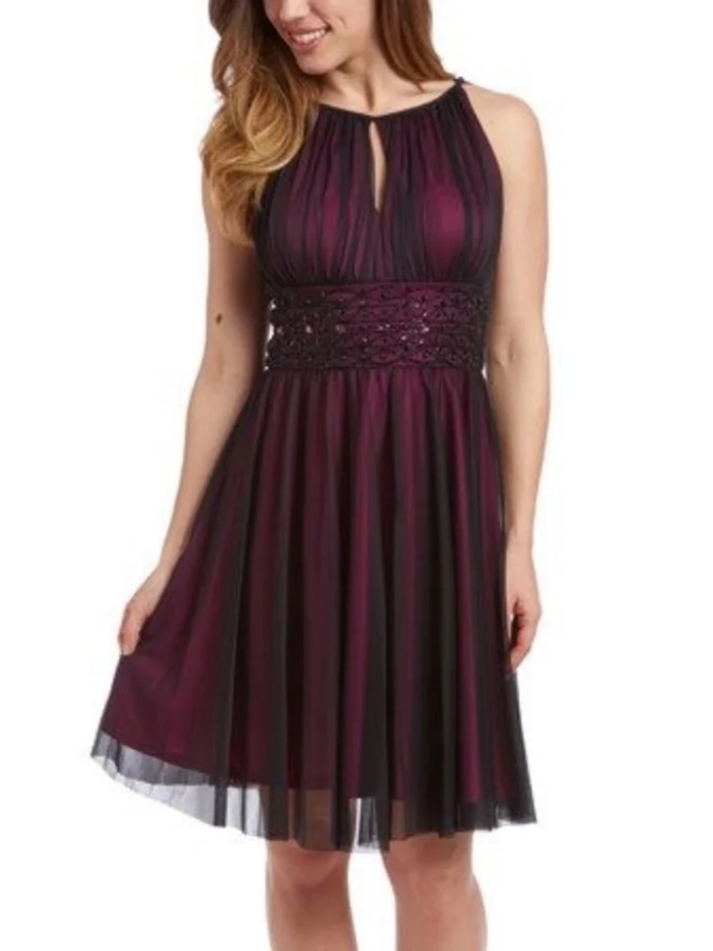 Dress NWT Renaissance Beaded Waist Black Mesh over Red
